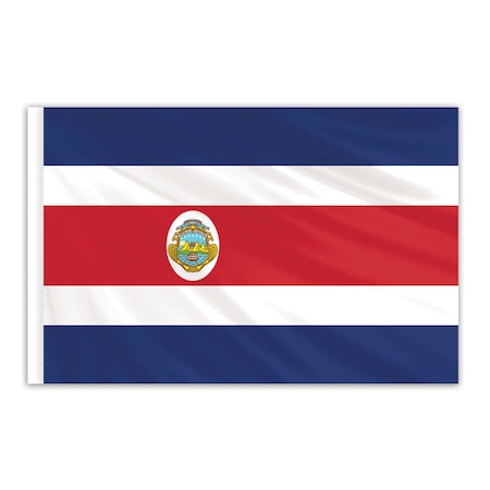 Costa Rica Indoor Nylon Flag With Seal 3'x5' With Gold Fringe